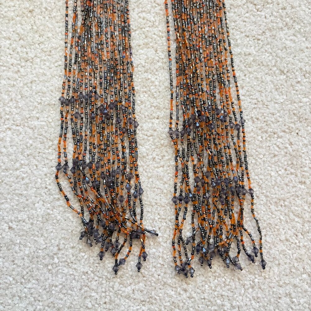 Black & Orange Seed Bead 60" Multi Strand Layered Scarf Necklace Belt Western - Picture 4 of 7